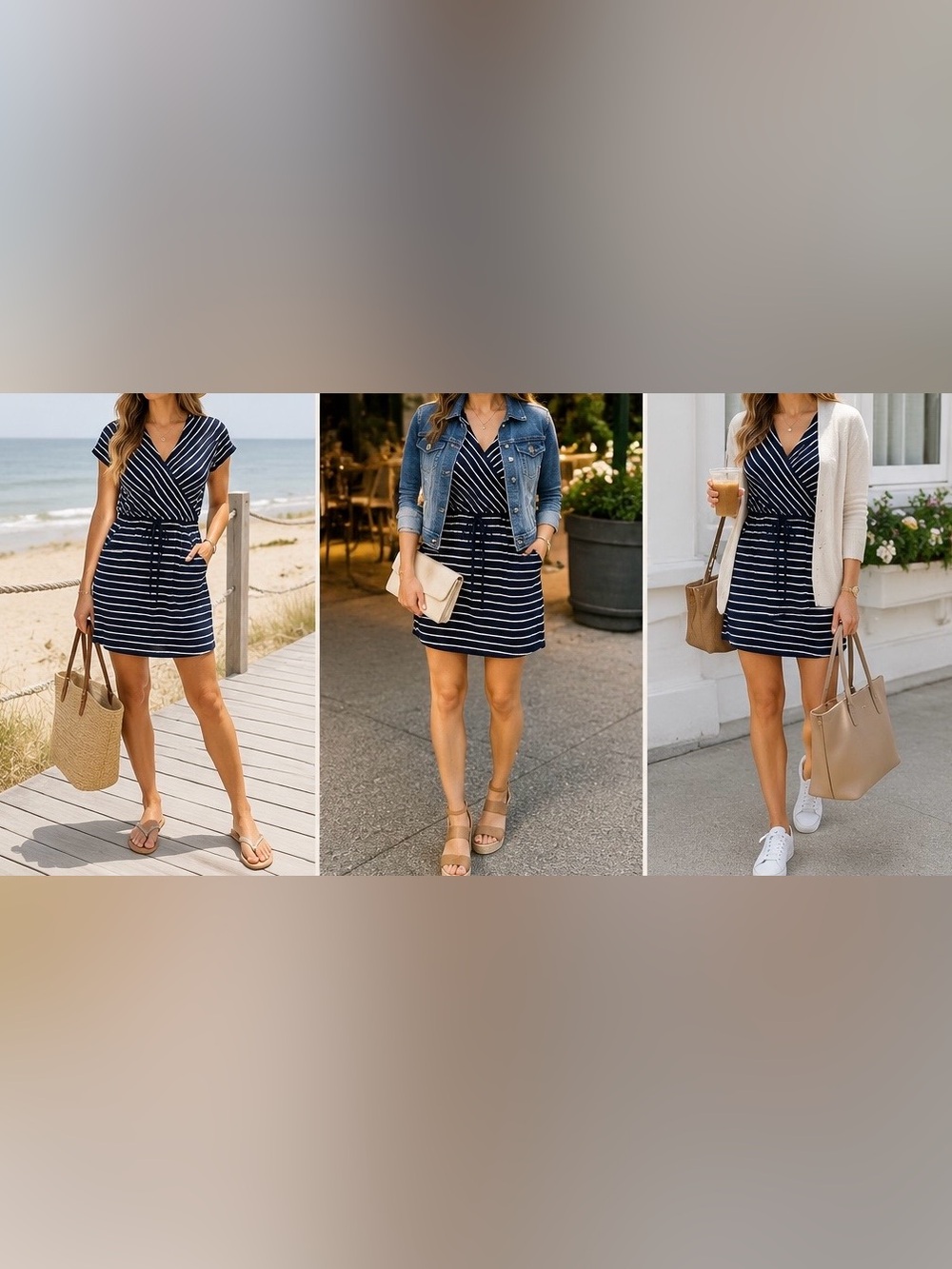 Vineyard Vines Navy & White Striped Wrap-Style Mini Dress